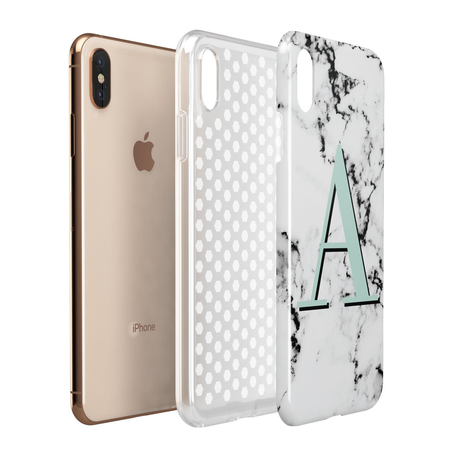 Personalised Mint Single Initial Marble Apple iPhone Xs Max 3D Tough Case Expanded View