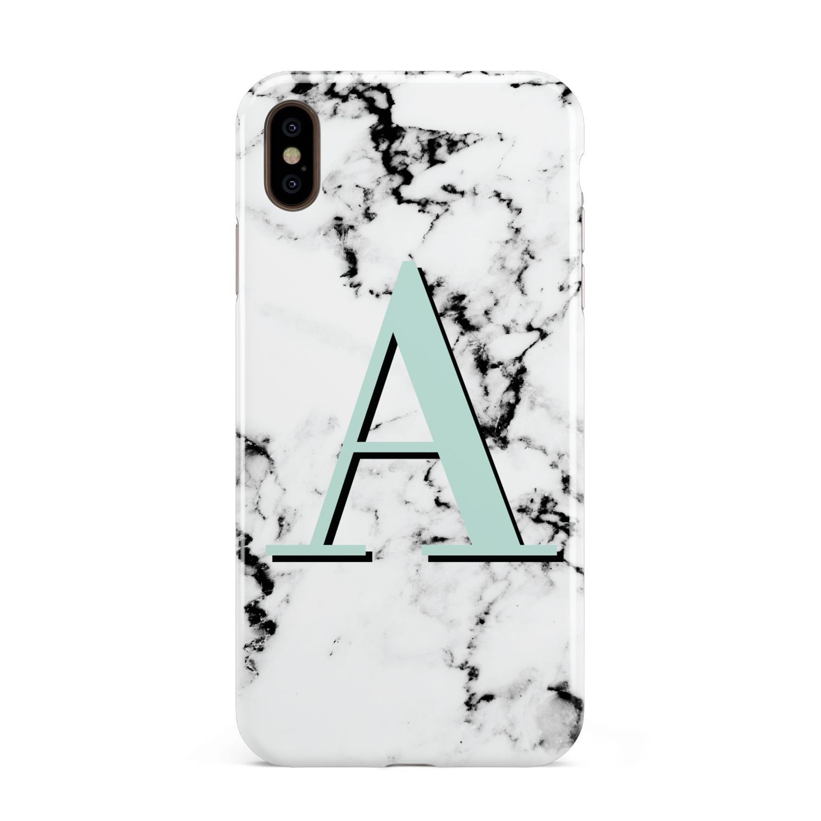 Personalised Mint Single Initial Marble Apple iPhone Xs Max 3D Tough Case