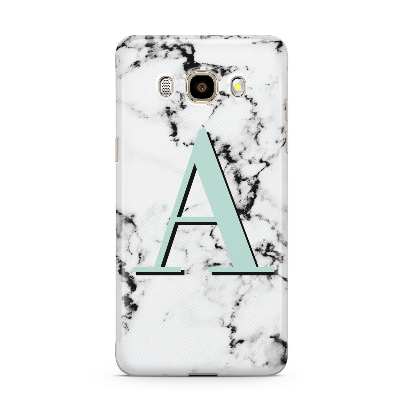Personalised Mint Single Initial Marble Samsung Galaxy J7 2016 Case on gold phone