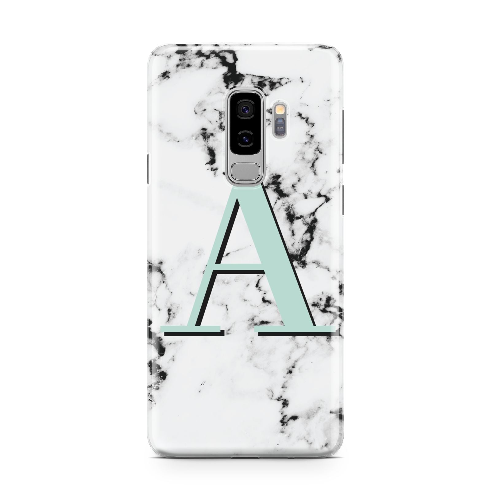 Personalised Mint Single Initial Marble Samsung Galaxy S9 Plus Case on Silver phone
