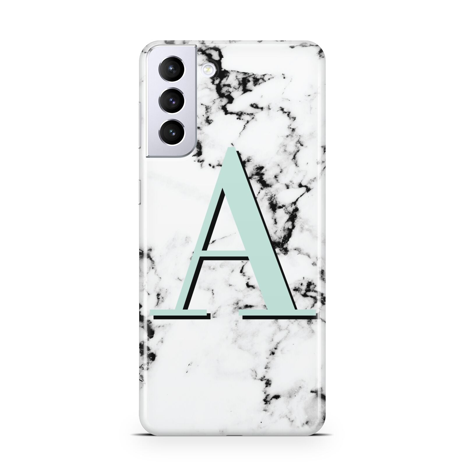 Personalised Mint Single Initial Marble Samsung S21 Plus Phone Case