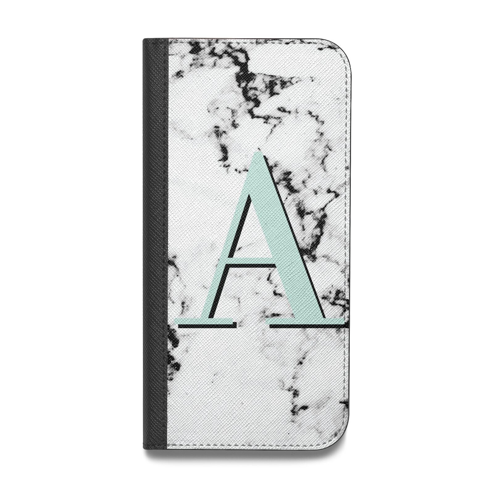 Personalised Mint Single Initial Marble Vegan Leather Flip Samsung Case