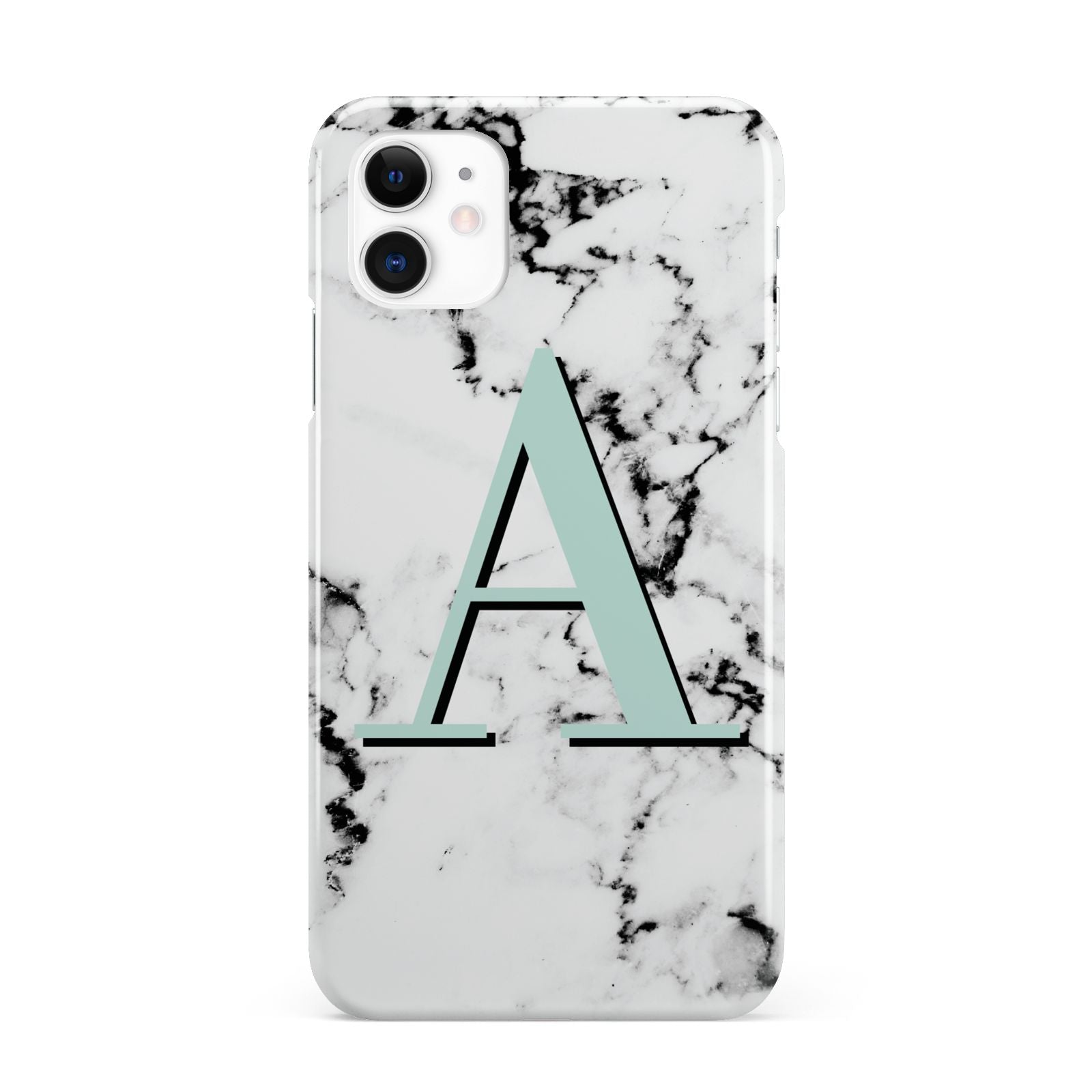 Personalised Mint Single Initial Marble iPhone 11 3D Snap Case
