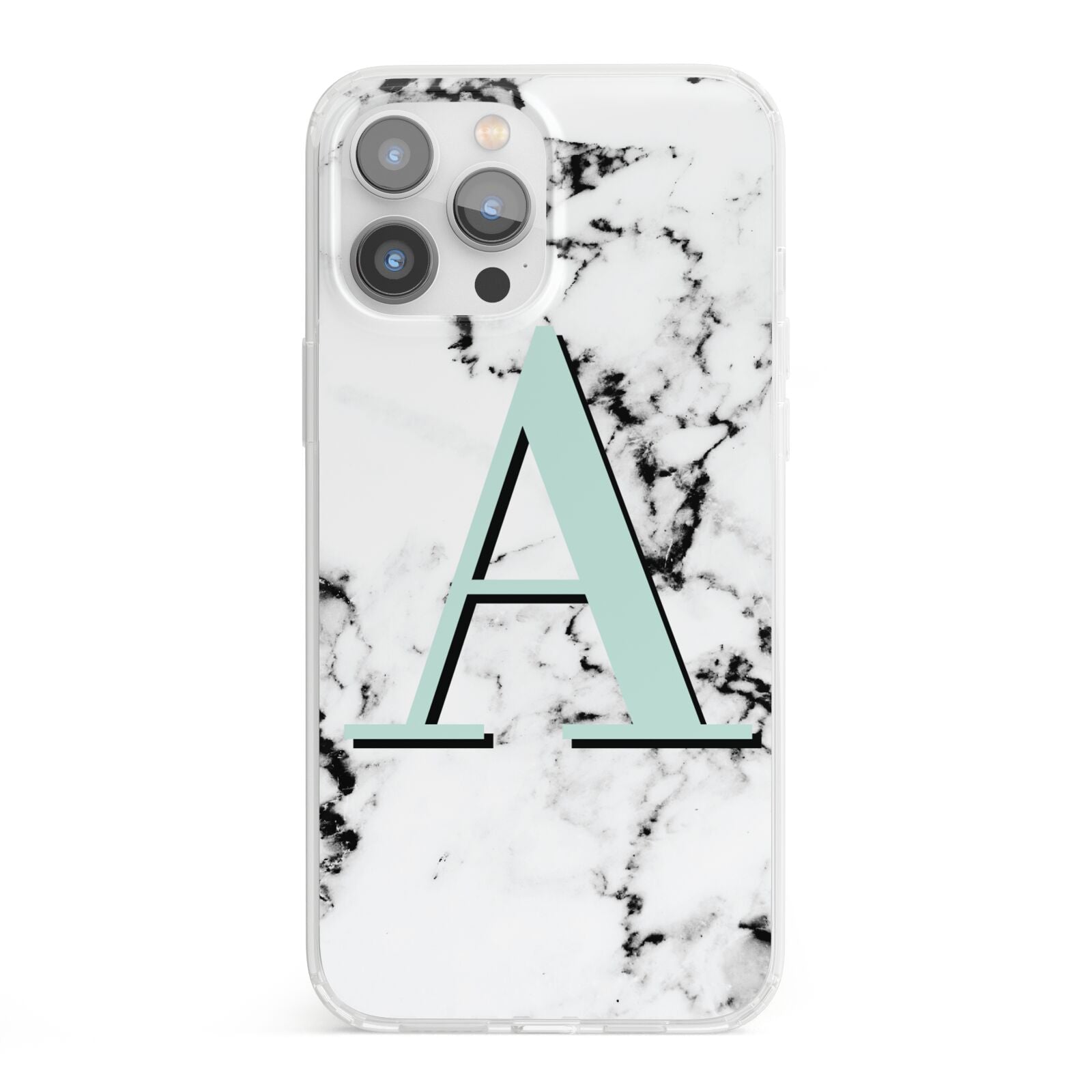 Personalised Mint Single Initial Marble iPhone 13 Pro Max Clear Bumper Case