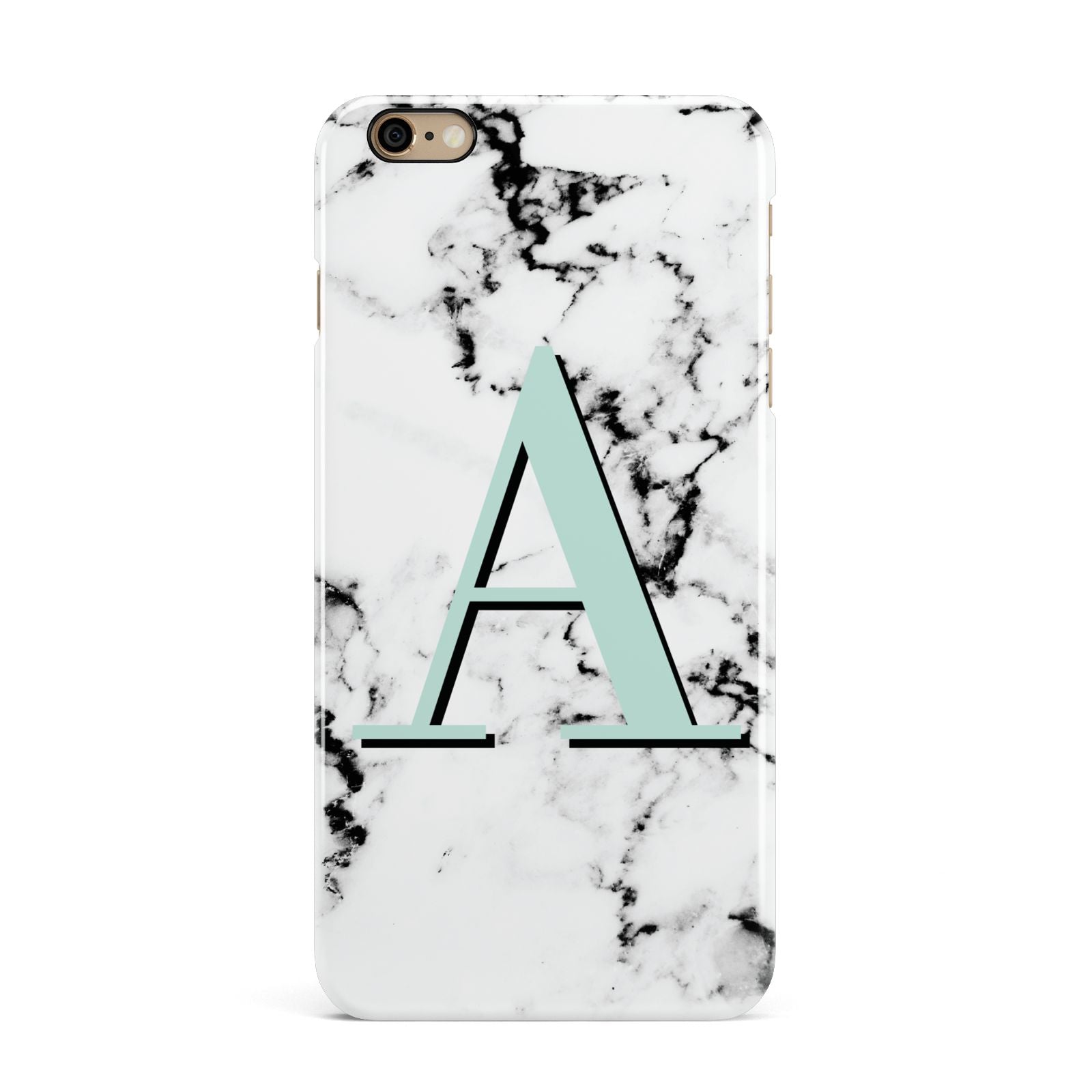 Personalised Mint Single Initial Marble iPhone 6 Plus 3D Snap Case on Gold Phone