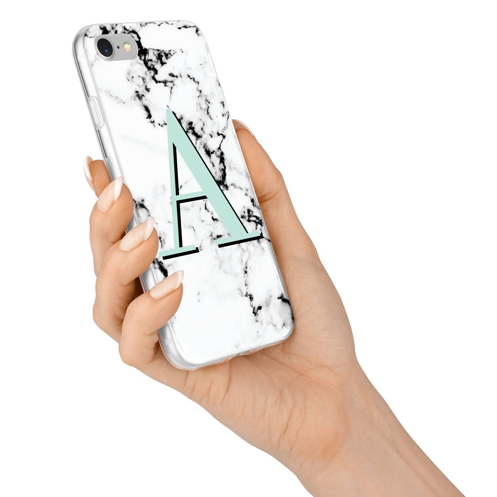 Personalised Mint Single Initial Marble iPhone 7 Bumper Case on Silver iPhone Alternative Image
