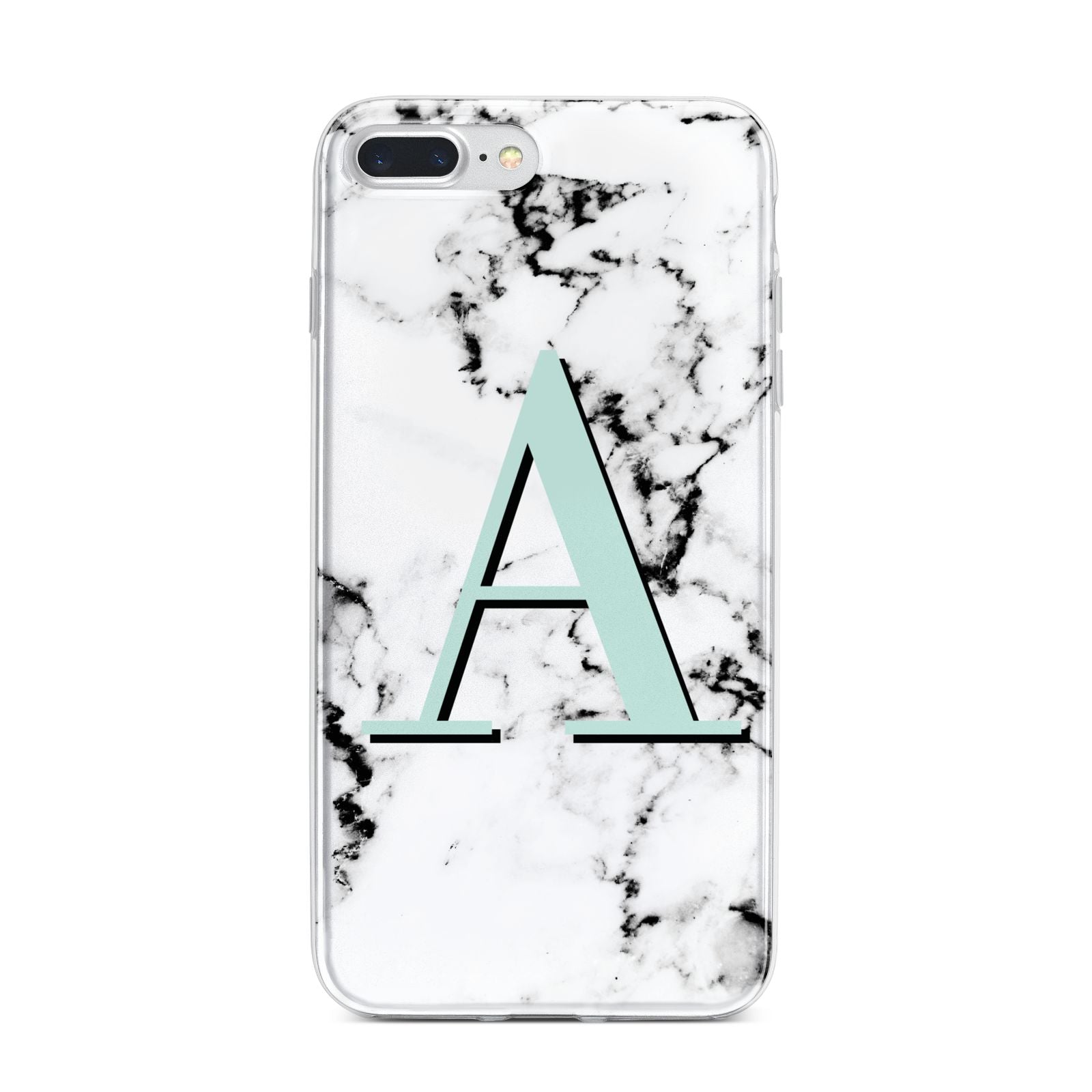 Personalised Mint Single Initial Marble iPhone 7 Plus Bumper Case on Silver iPhone
