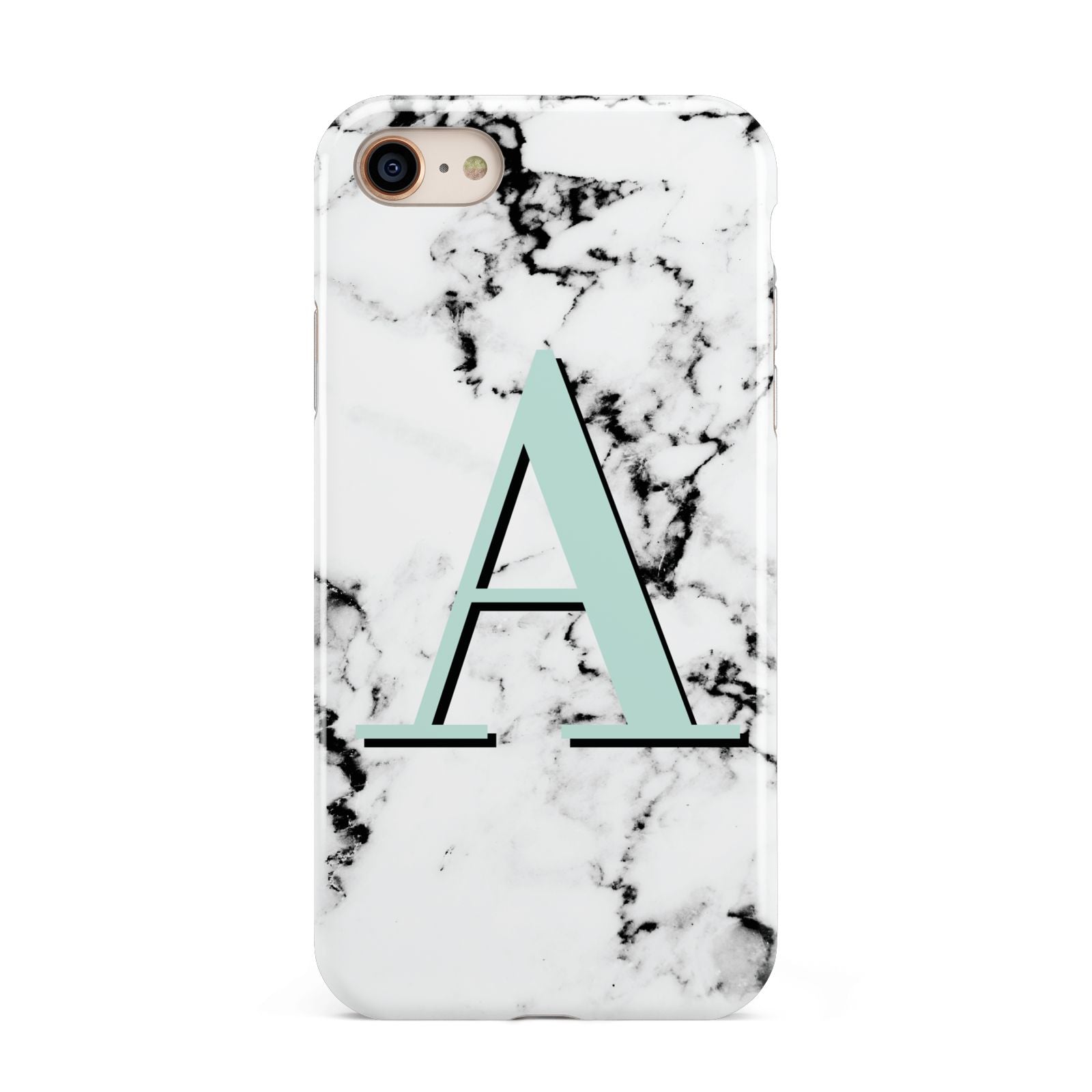 Personalised Mint Single Initial Marble iPhone 8 3D Tough Case on Gold Phone