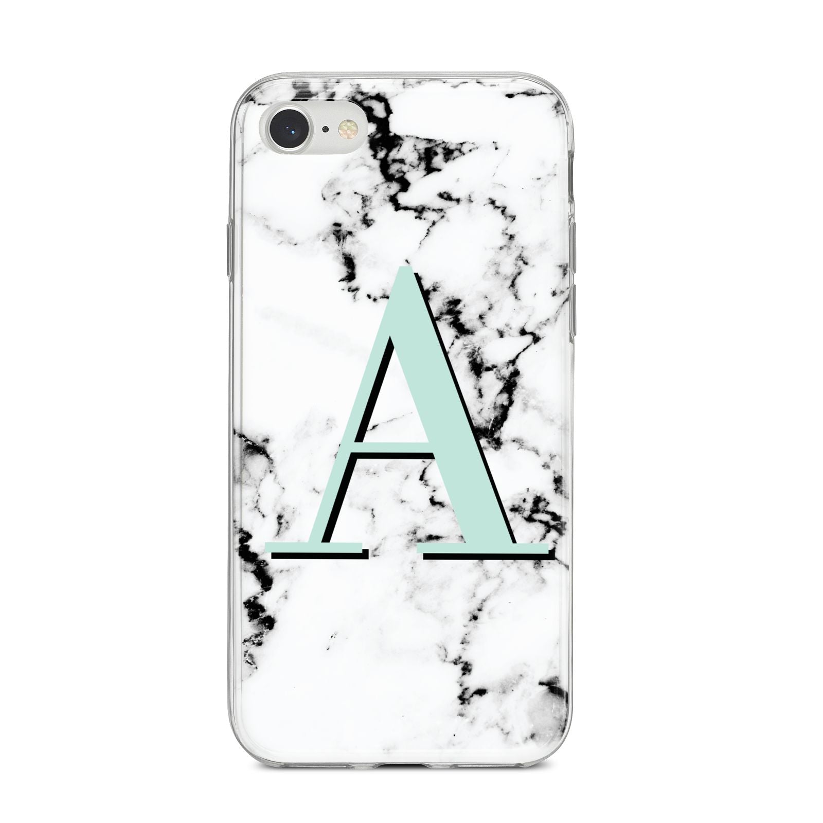 Personalised Mint Single Initial Marble iPhone 8 Bumper Case on Silver iPhone