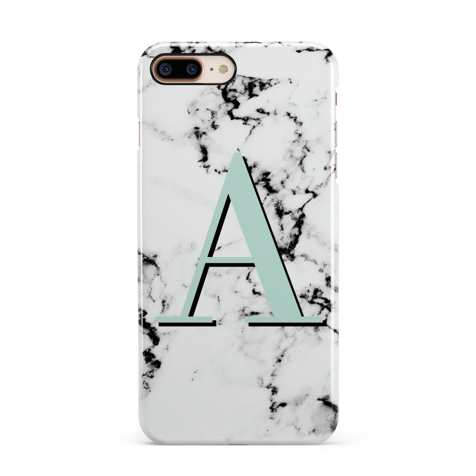Personalised Mint Single Initial Marble iPhone 8 Plus 3D Snap Case on Gold Phone