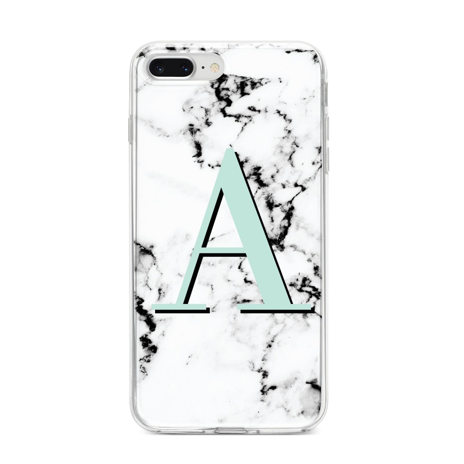 Personalised Mint Single Initial Marble iPhone 8 Plus Bumper Case on Silver iPhone