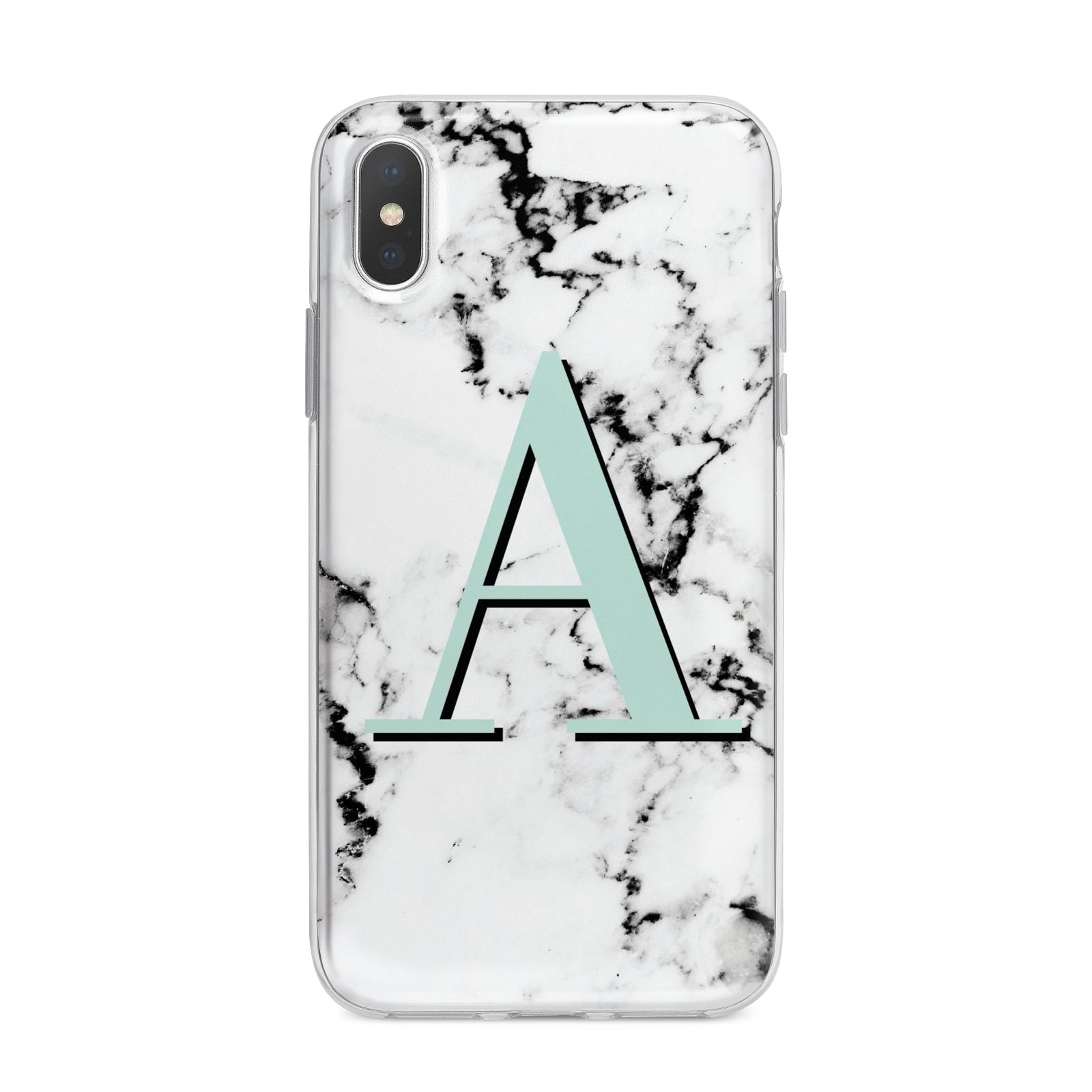 Personalised Mint Single Initial Marble iPhone X Bumper Case on Silver iPhone Alternative Image 1