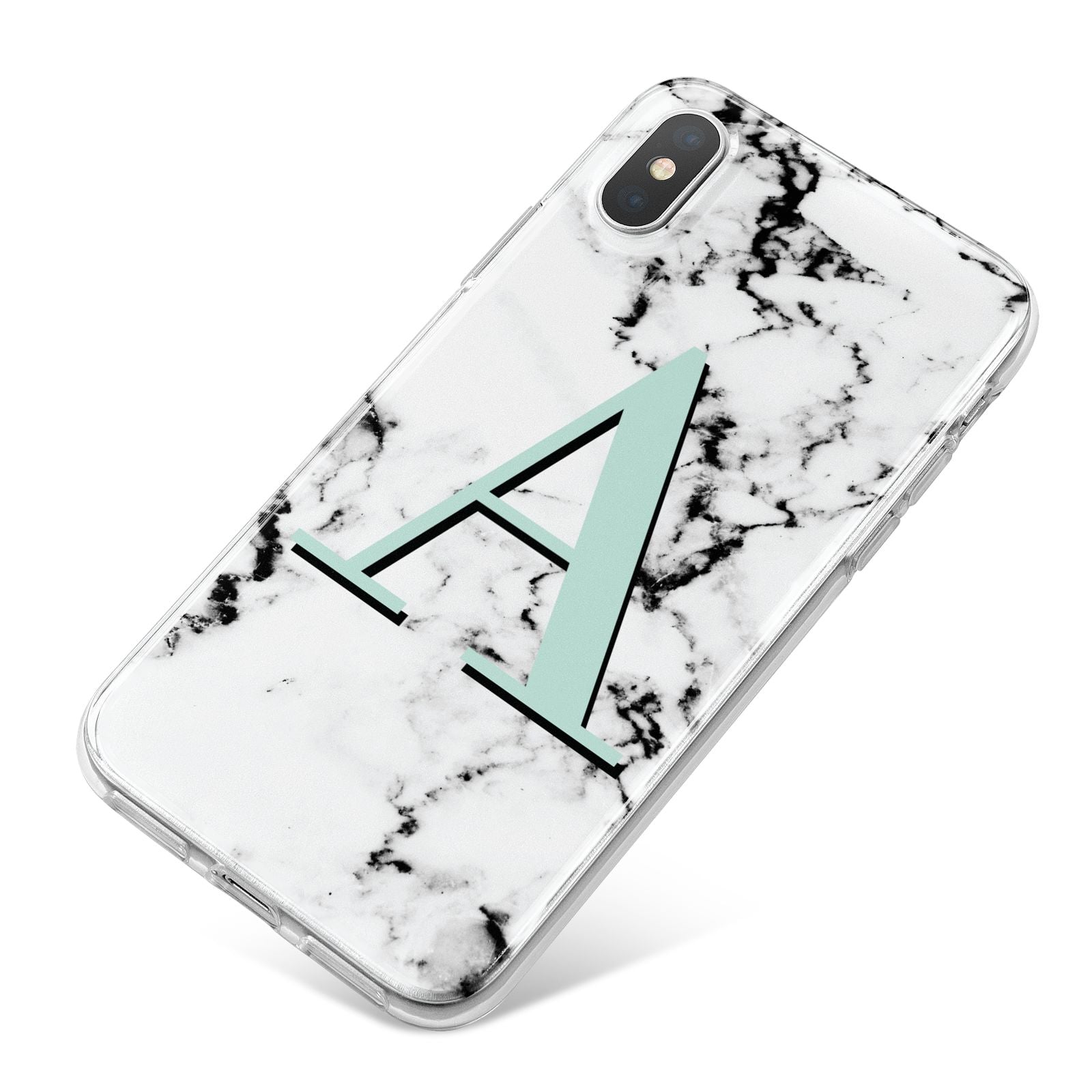 Personalised Mint Single Initial Marble iPhone X Bumper Case on Silver iPhone