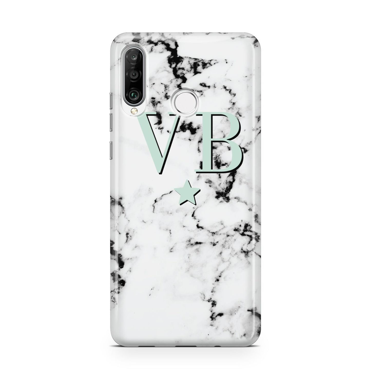 Personalised Mint Star With Monogram Marble Huawei P30 Lite Phone Case
