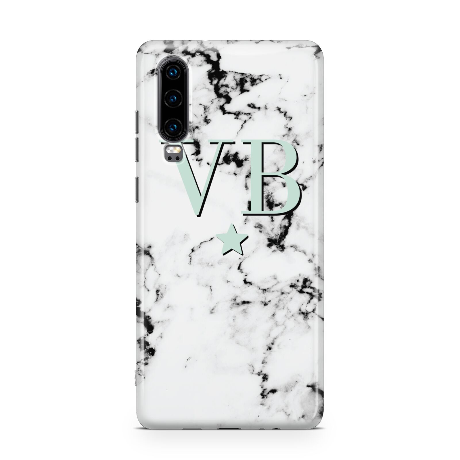 Personalised Mint Star With Monogram Marble Huawei P30 Phone Case