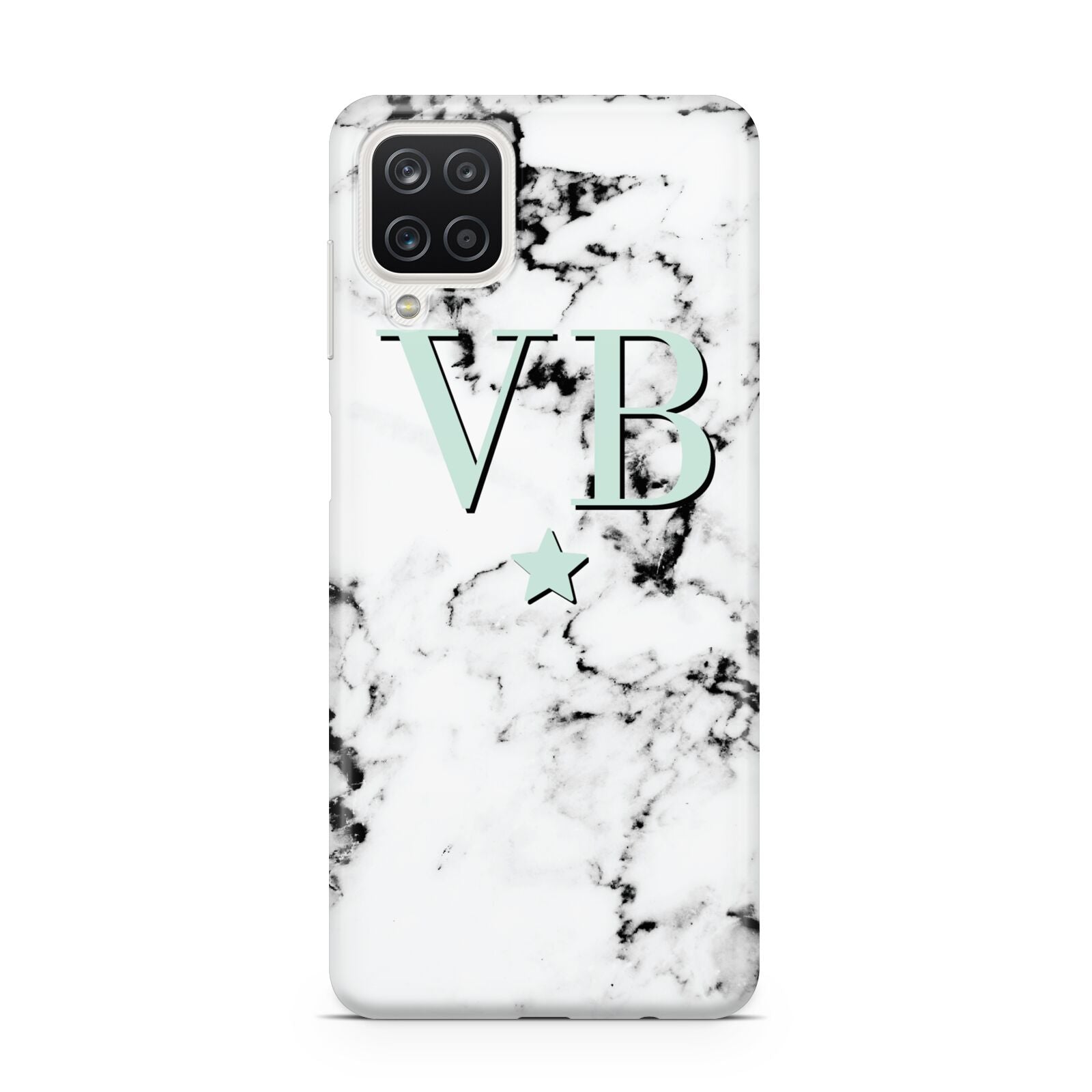 Personalised Mint Star With Monogram Marble Samsung A12 Case