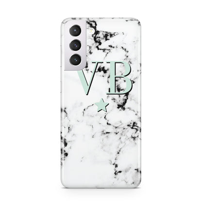 Personalised Mint Star With Monogram Marble Samsung S21 Case