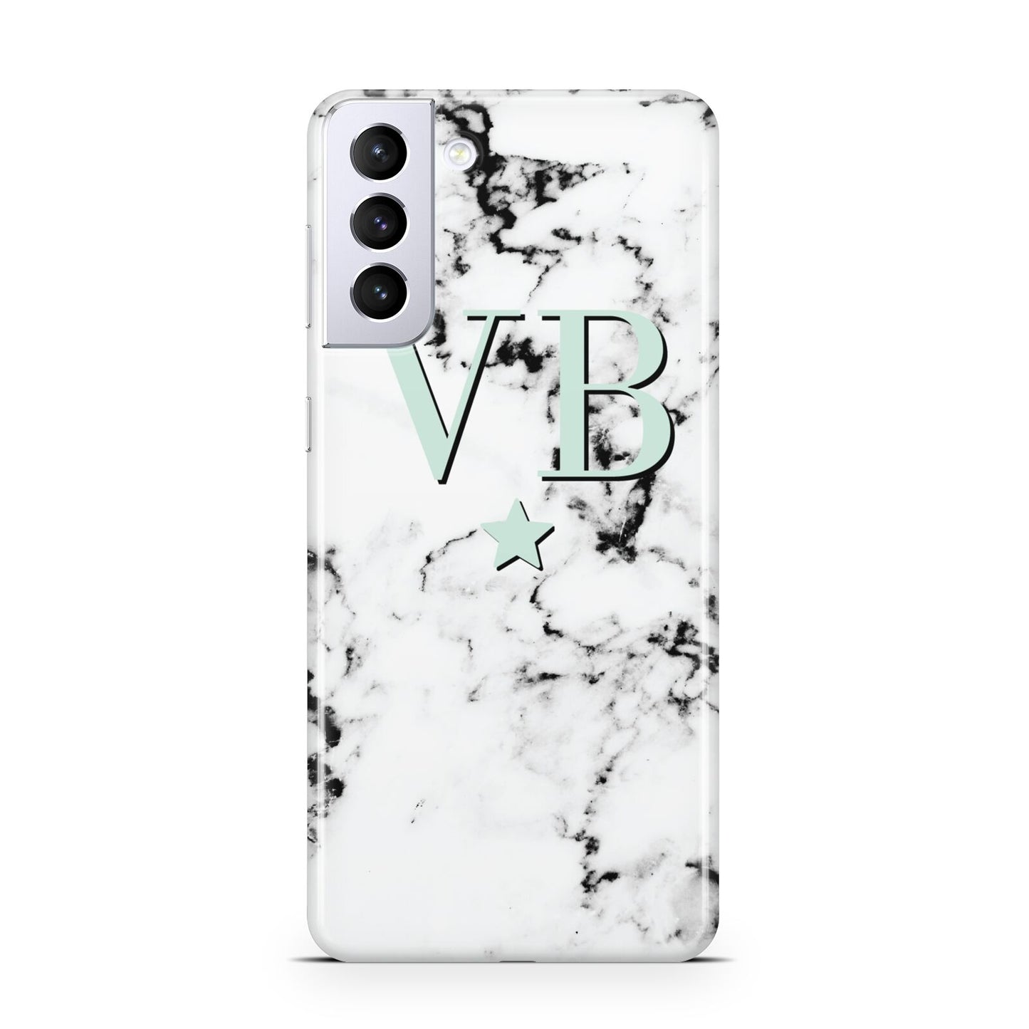 Personalised Mint Star With Monogram Marble Samsung S21 Plus Case