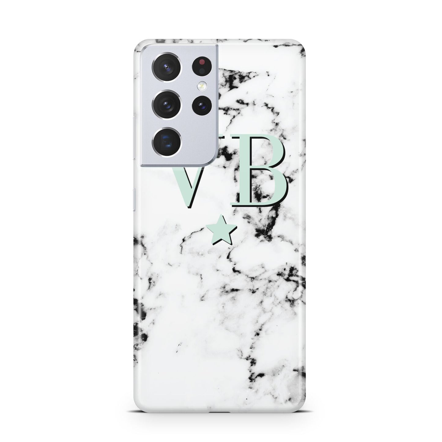 Personalised Mint Star With Monogram Marble Samsung S21 Ultra Case