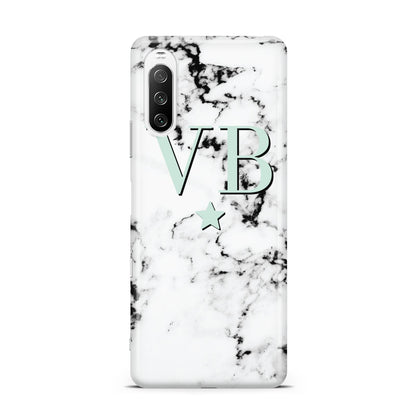 Personalised Mint Star With Monogram Marble Sony Xperia 10 III Case