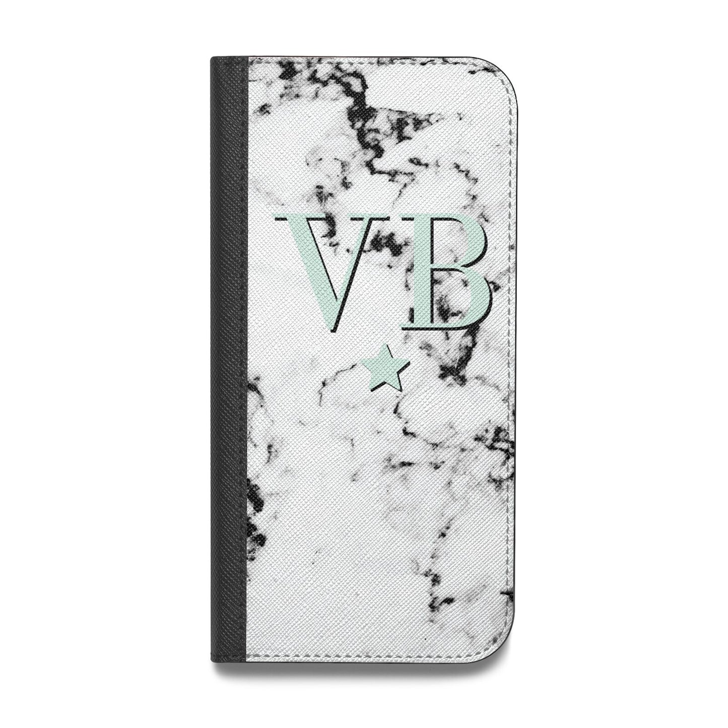 Personalised Mint Star With Monogram Marble Vegan Leather Flip Samsung Case