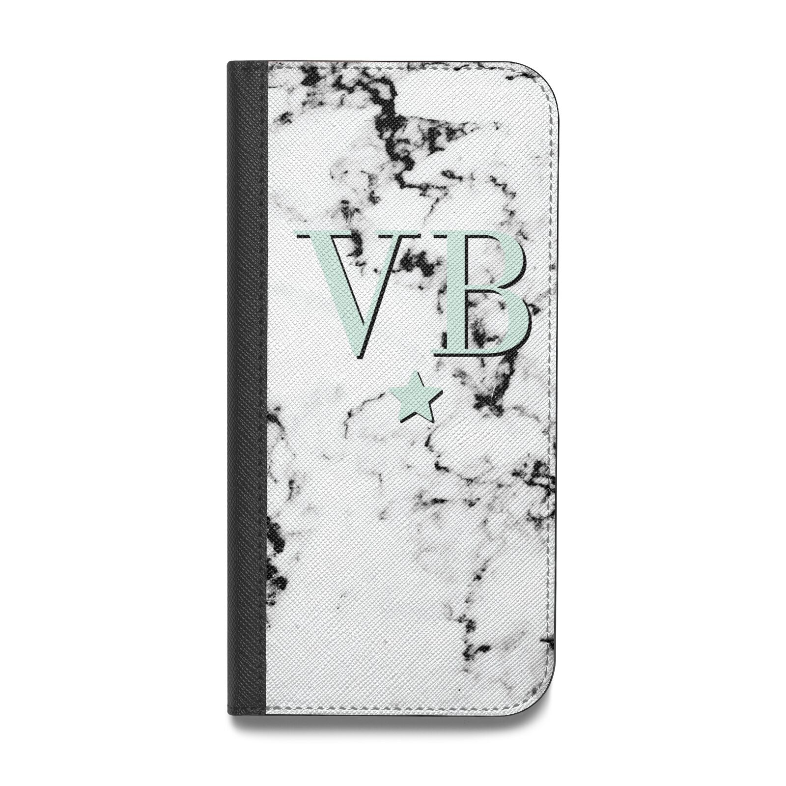 Personalised Mint Star With Monogram Marble Vegan Leather Flip iPhone Case