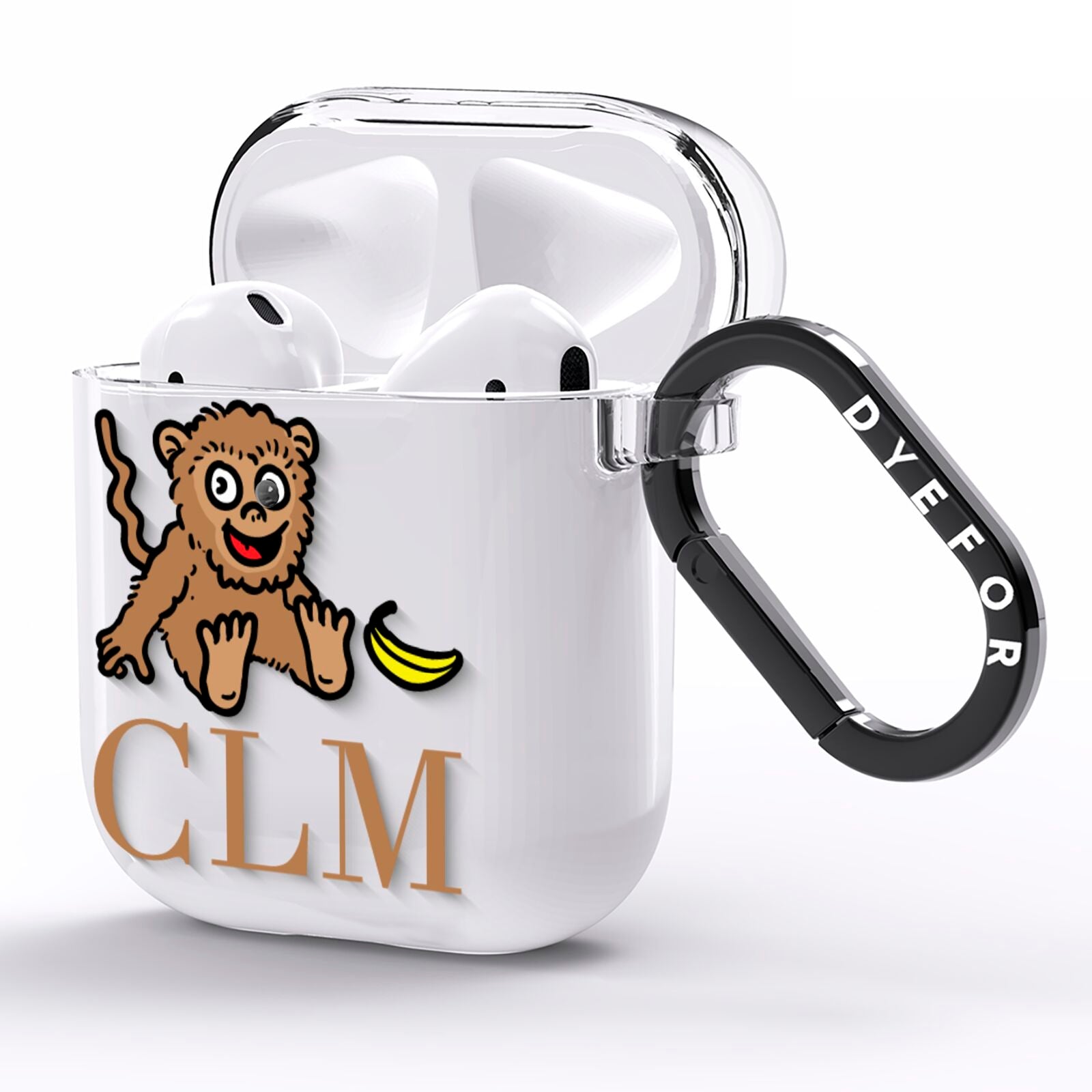 Personalised Monkey Initials AirPods Clear Case Side Image