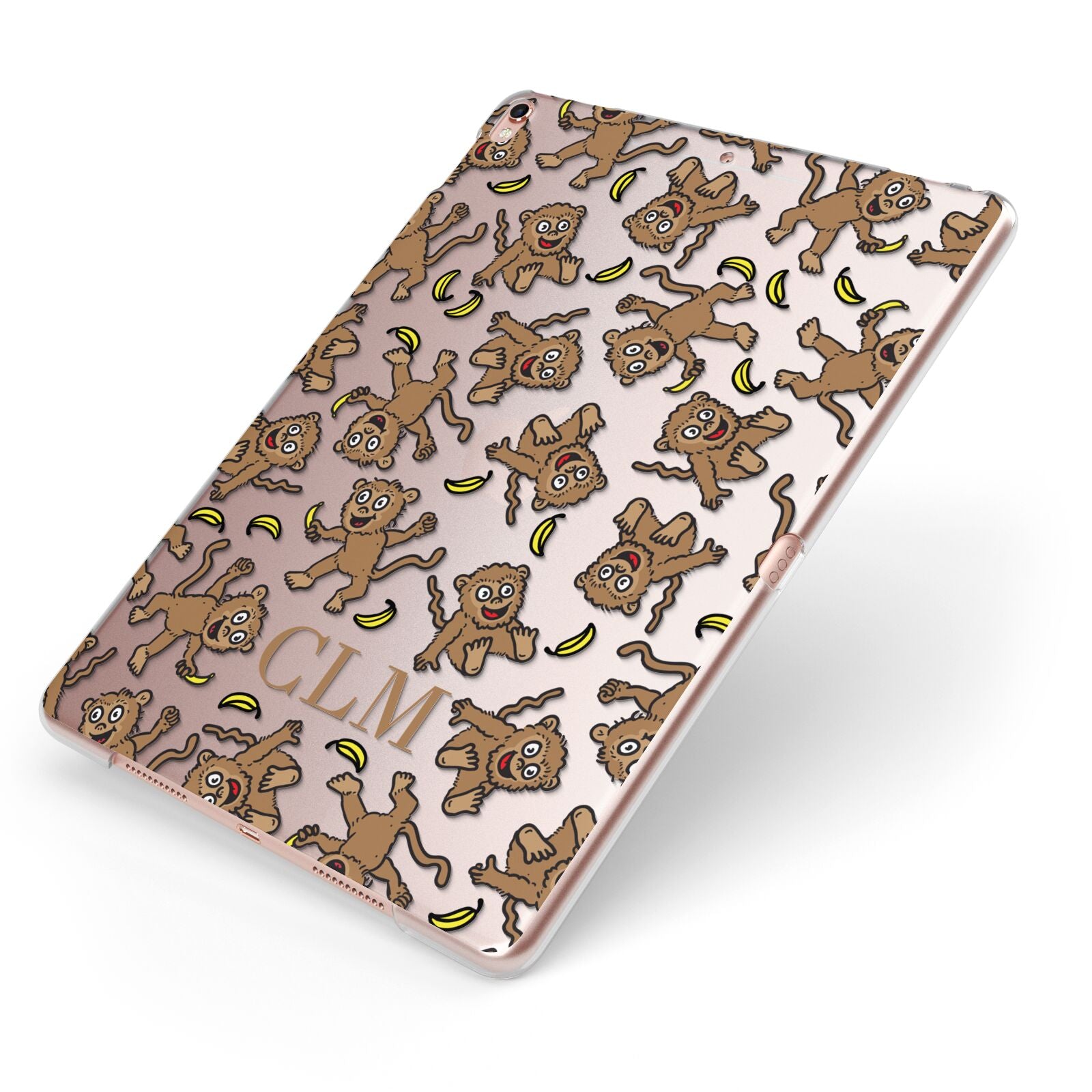 Personalised Monkey Initials Apple iPad Case on Rose Gold iPad Side View
