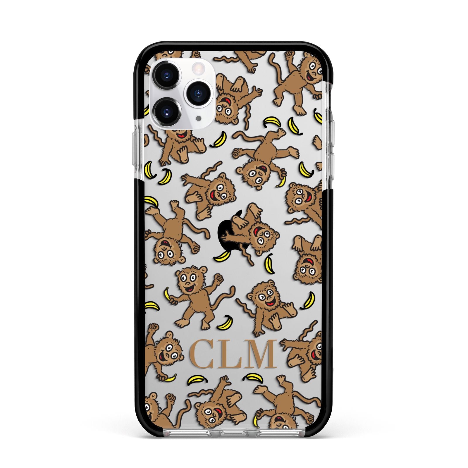Personalised Monkey Initials Apple iPhone 11 Pro Max in Silver with Black Impact Case