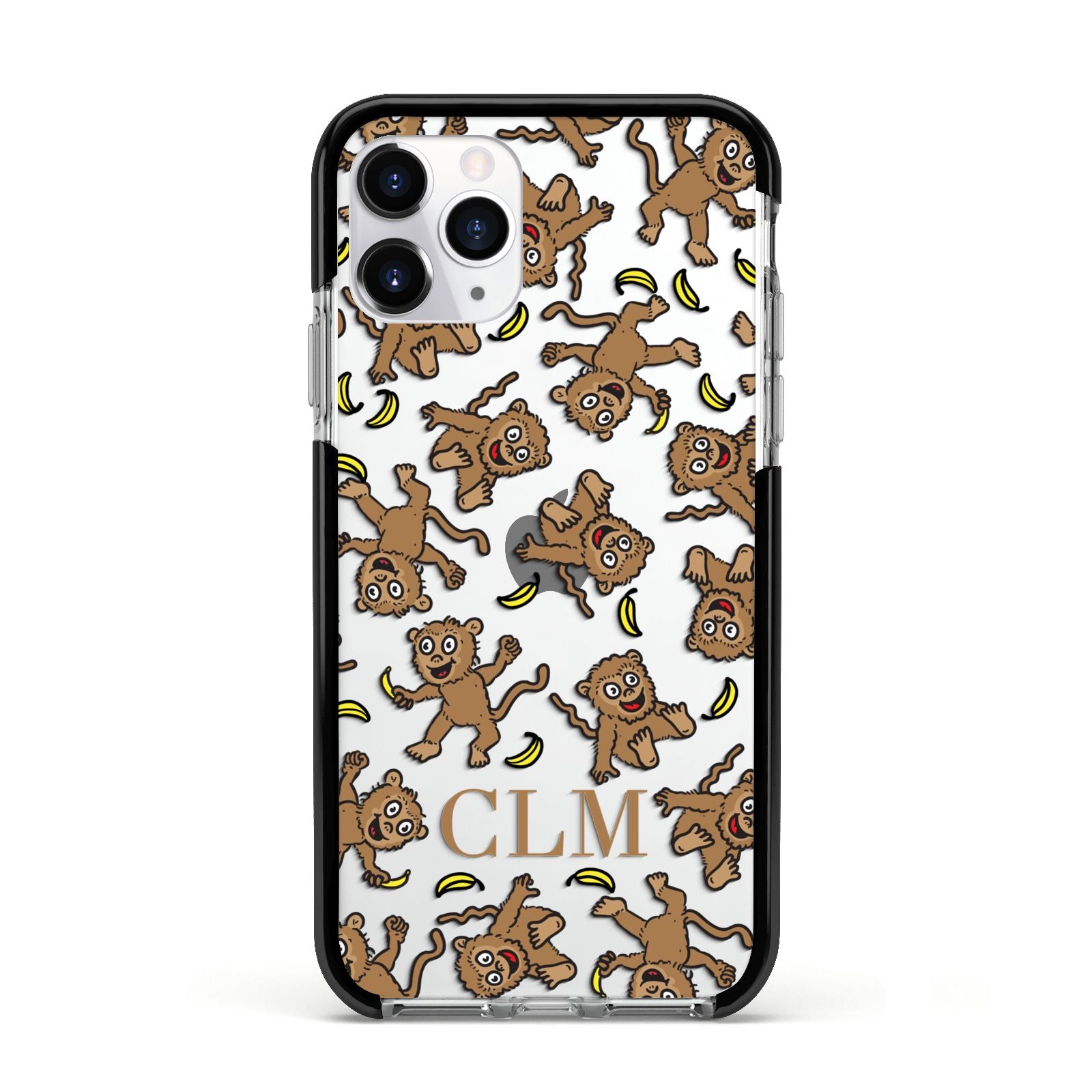Personalised Monkey Initials Apple iPhone 11 Pro in Silver with Black Impact Case