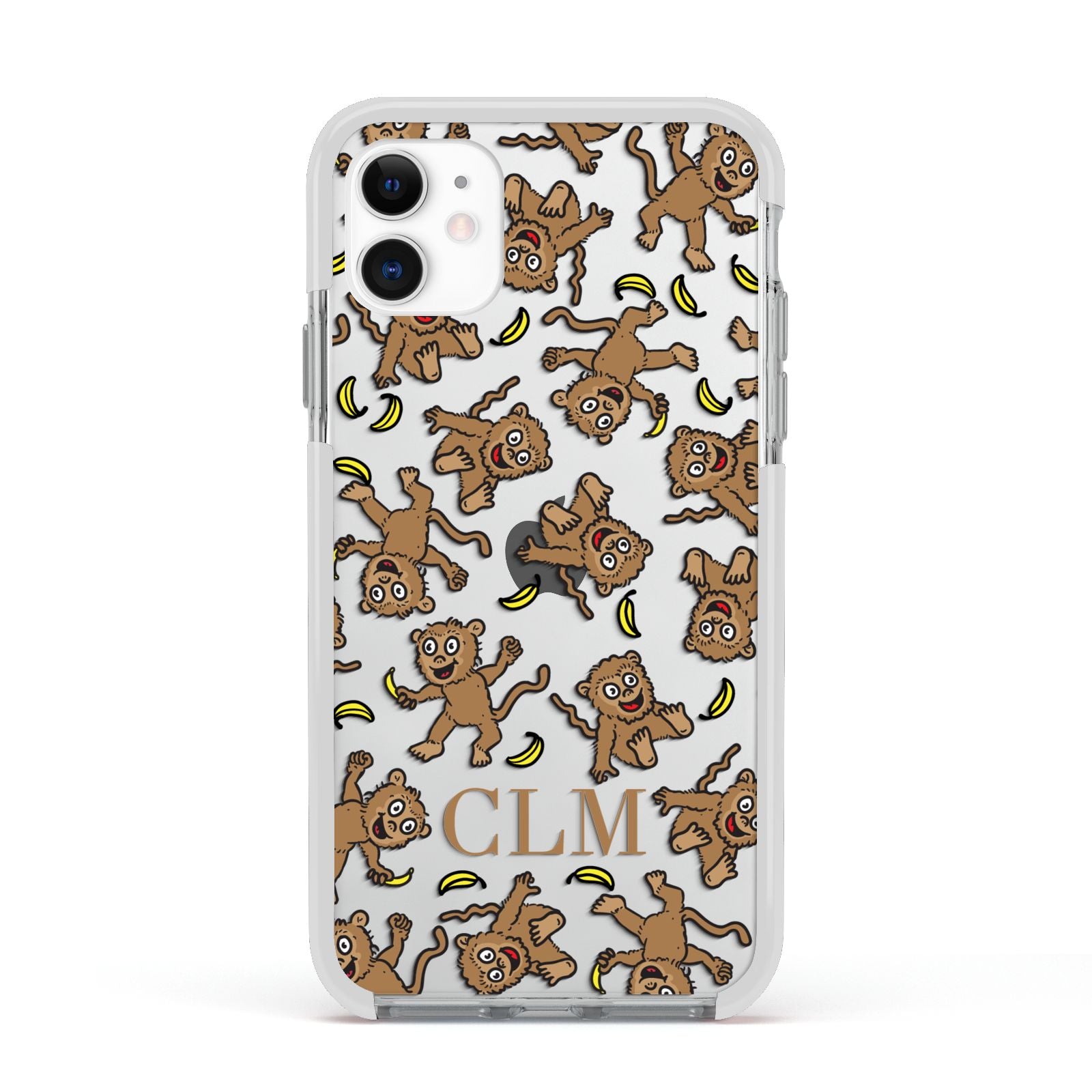 Personalised Monkey Initials Apple iPhone 11 in White with White Impact Case