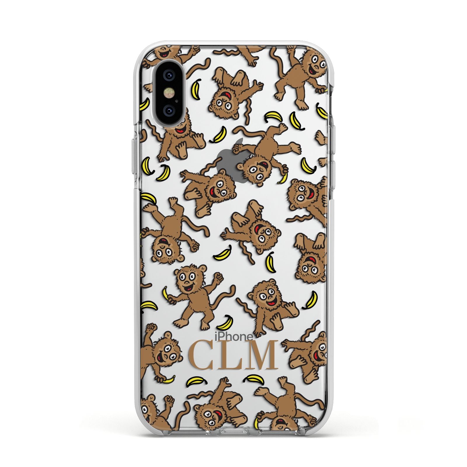 Personalised Monkey Initials Apple iPhone Xs Impact Case White Edge on Silver Phone