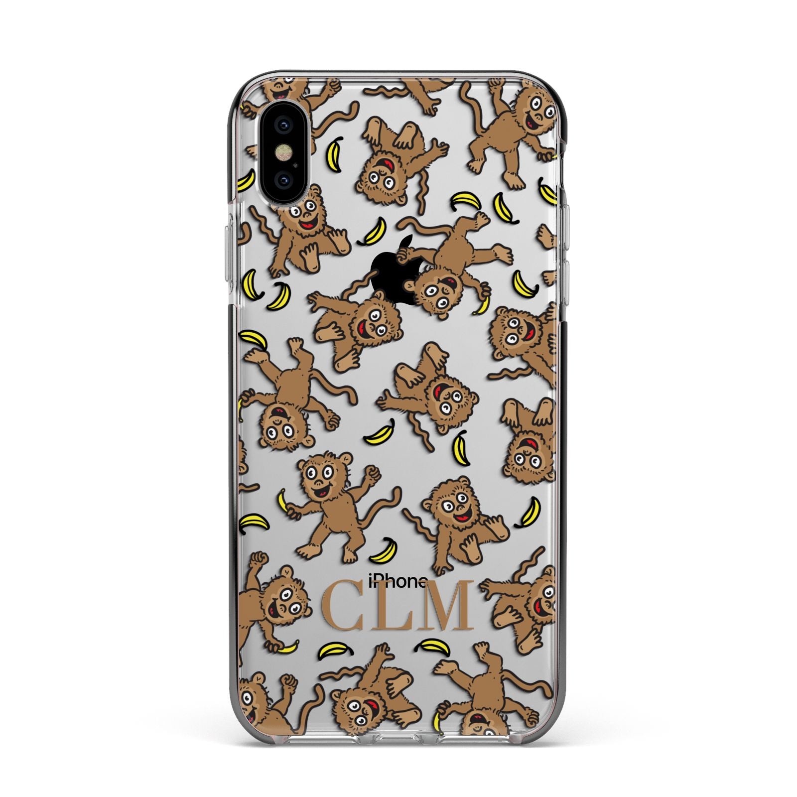 Personalised Monkey Initials Apple iPhone Xs Max Impact Case Black Edge on Silver Phone