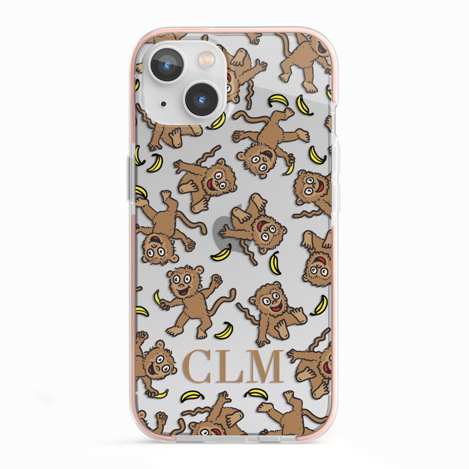 Personalised Monkey Initials iPhone 13 TPU Impact Case with Pink Edges