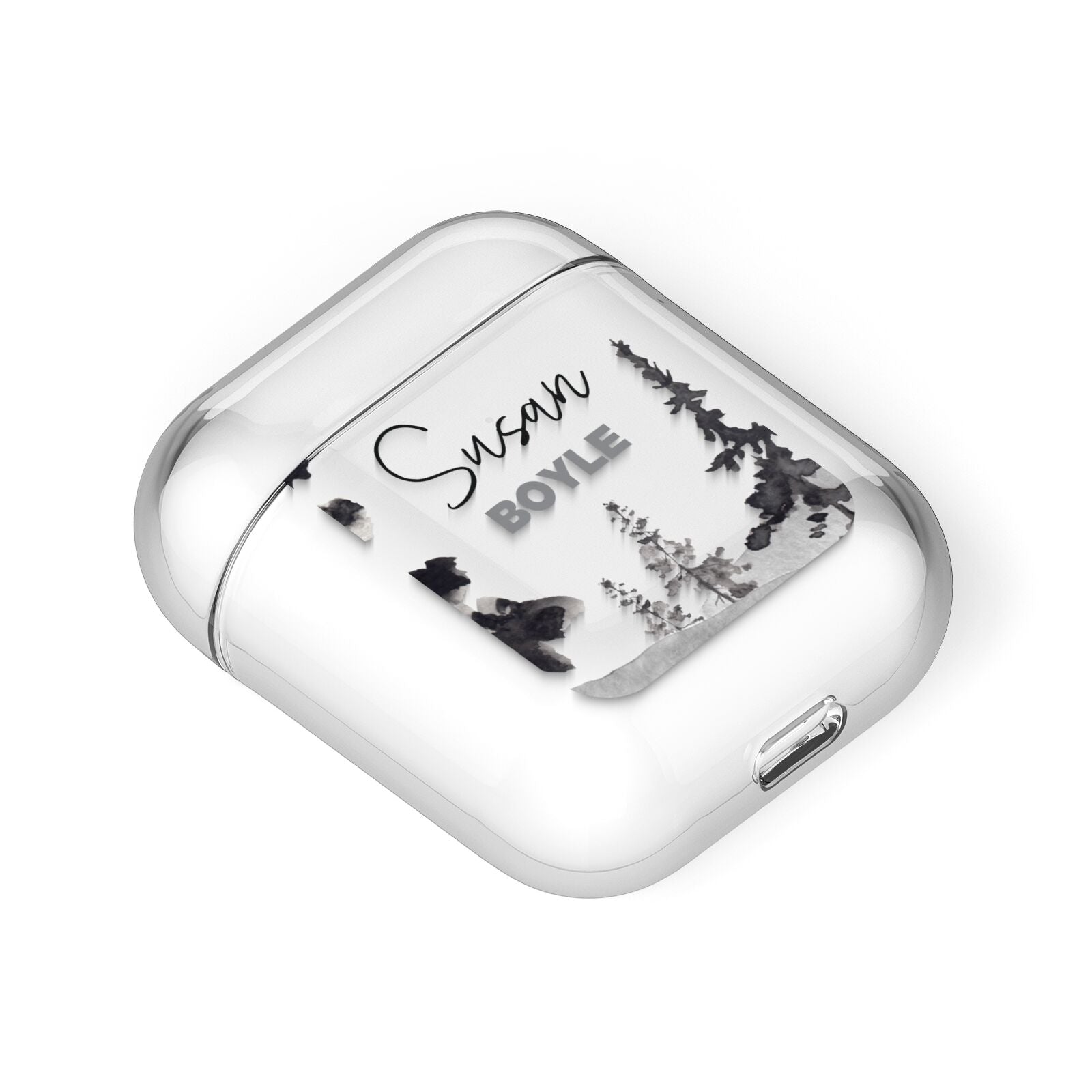 Personalised Monochrome Forest AirPods Case Laid Flat