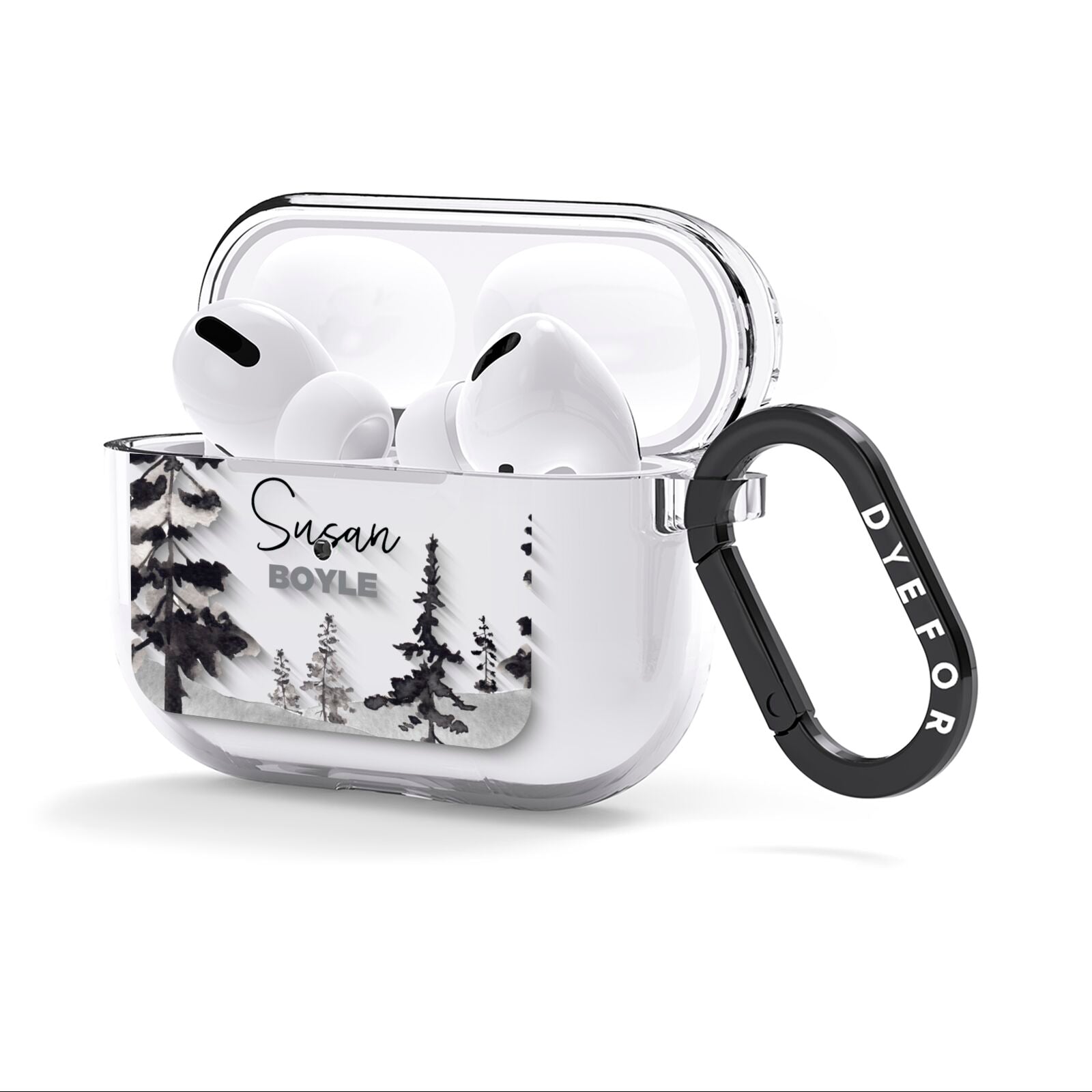Personalised Monochrome Forest AirPods Clear Case 3rd Gen Side Image