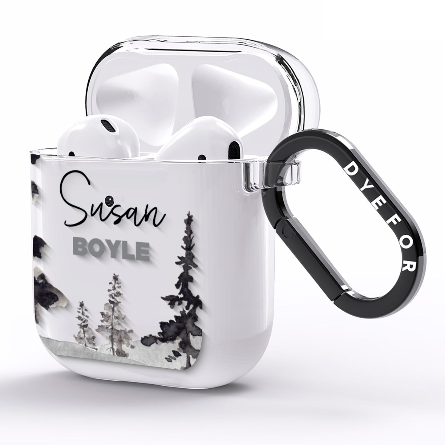 Personalised Monochrome Forest AirPods Clear Case Side Image