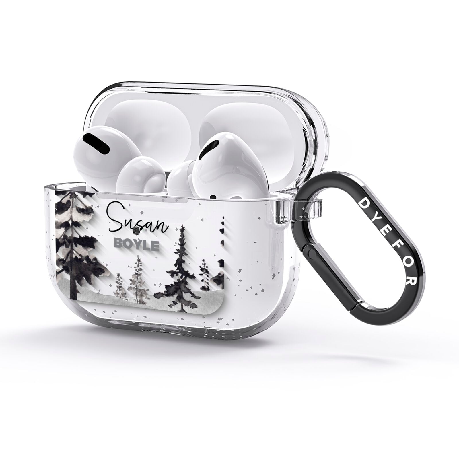 Personalised Monochrome Forest AirPods Glitter Case 3rd Gen Side Image