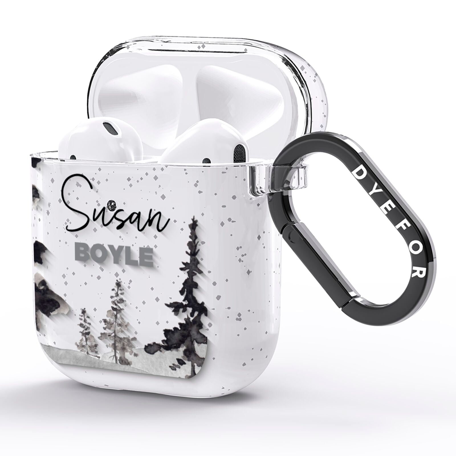 Personalised Monochrome Forest AirPods Glitter Case Side Image
