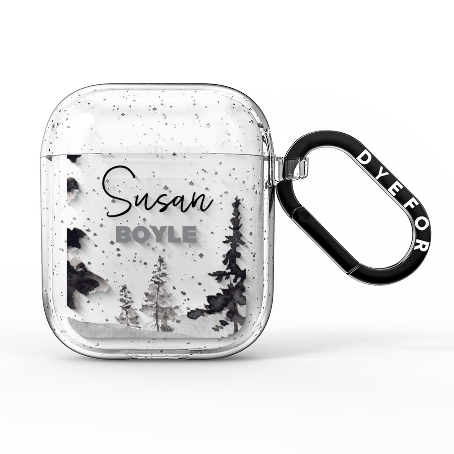 Personalised Monochrome Forest AirPods Glitter Case