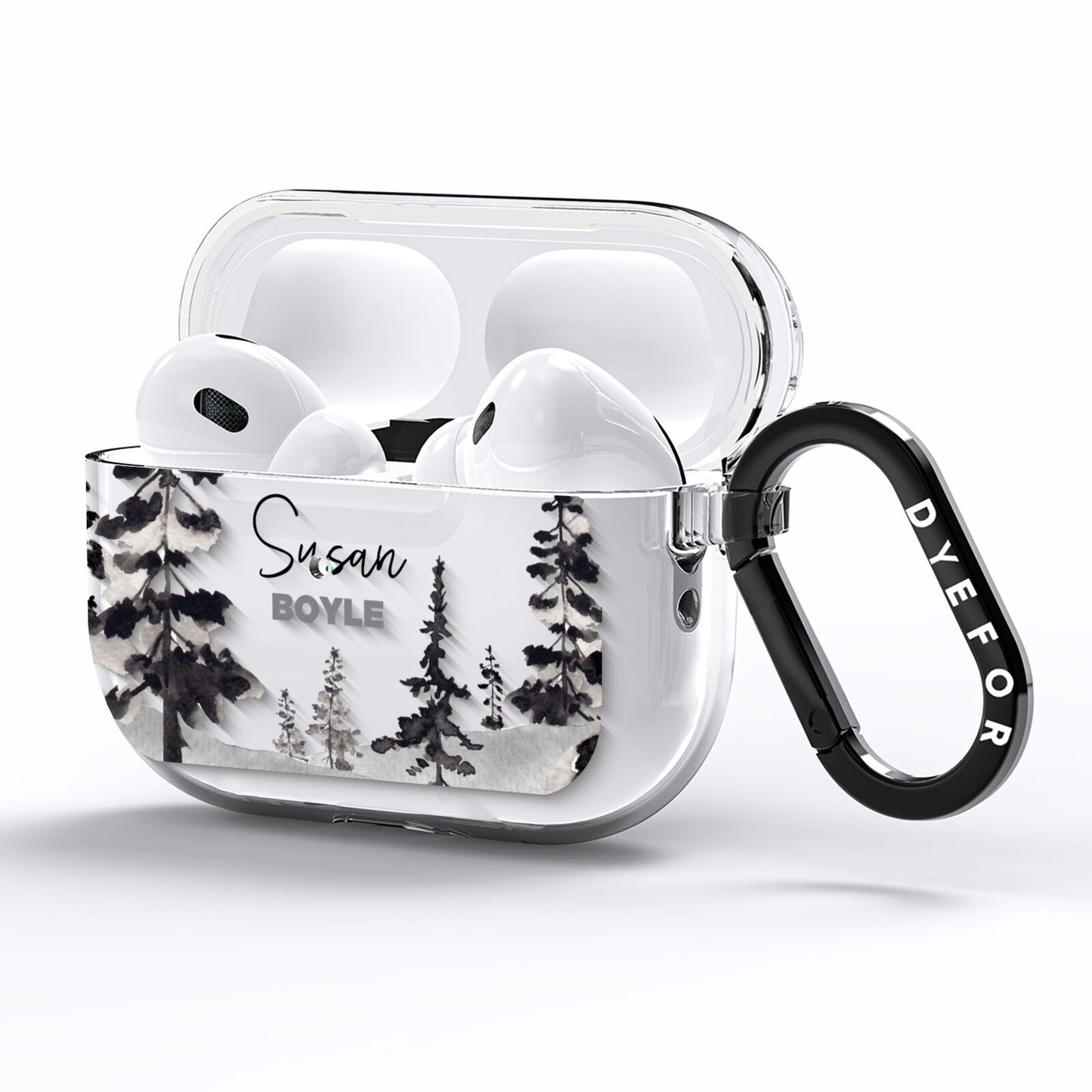 Personalised Monochrome Forest AirPods Pro Clear Case Side Image