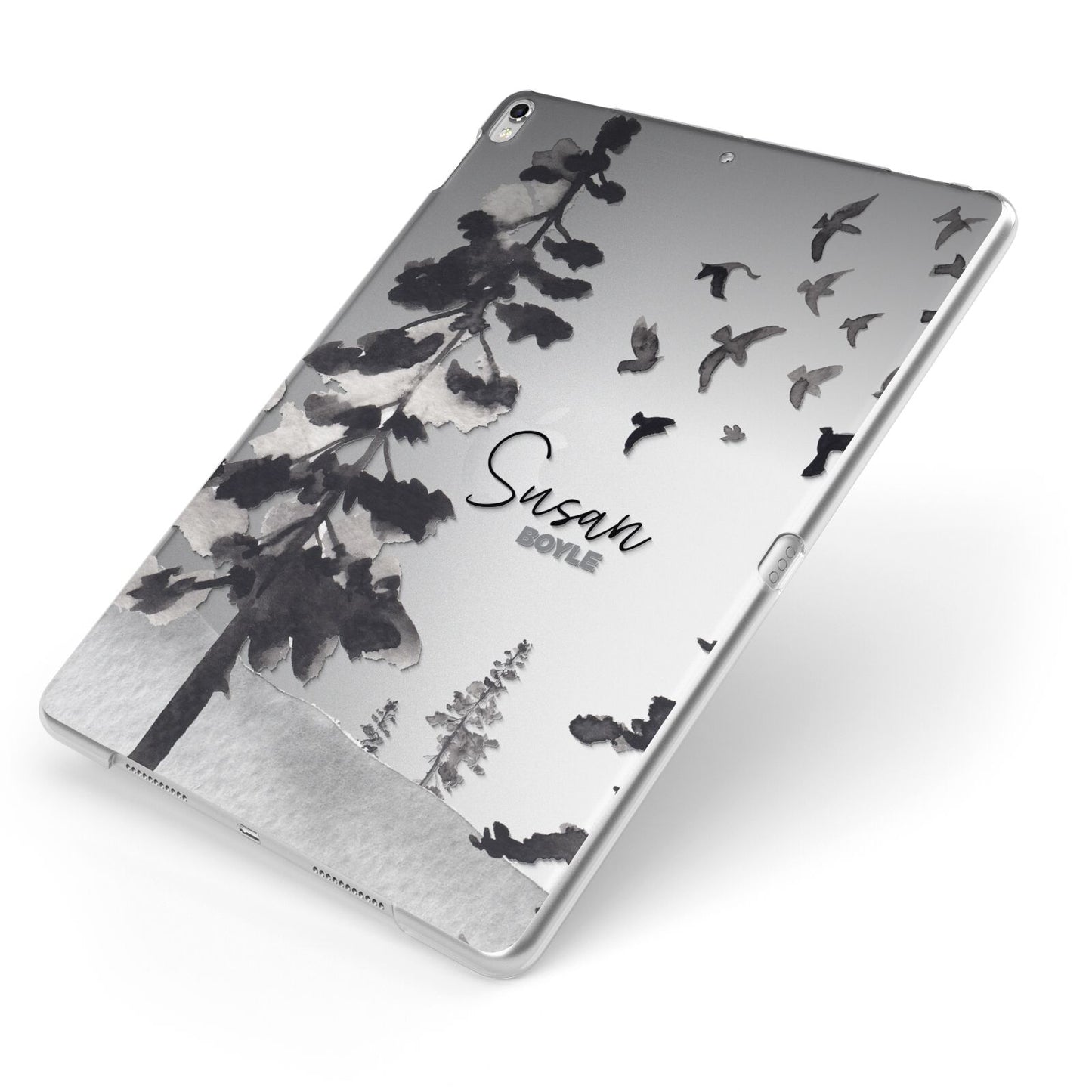 Personalised Monochrome Forest Apple iPad Case on Silver iPad Side View