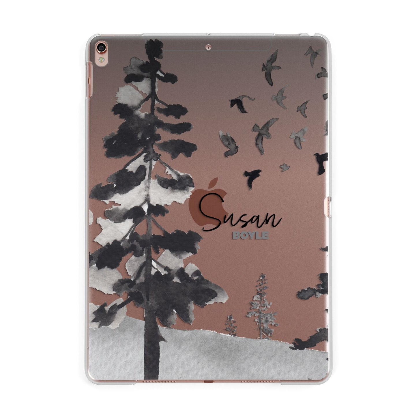 Personalised Monochrome Forest Apple iPad Rose Gold Case