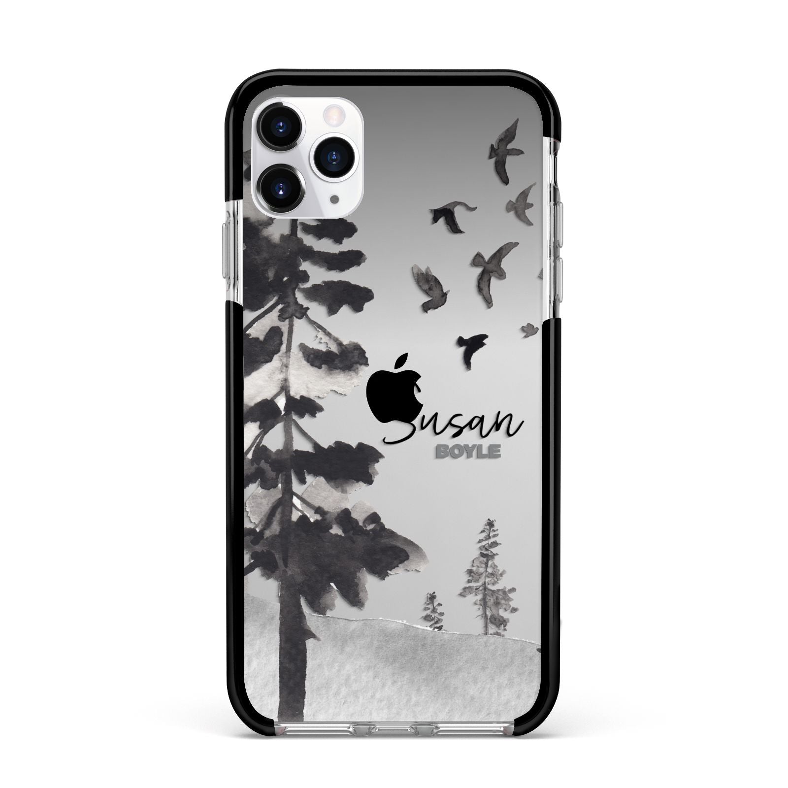 Personalised Monochrome Forest Apple iPhone 11 Pro Max in Silver with Black Impact Case