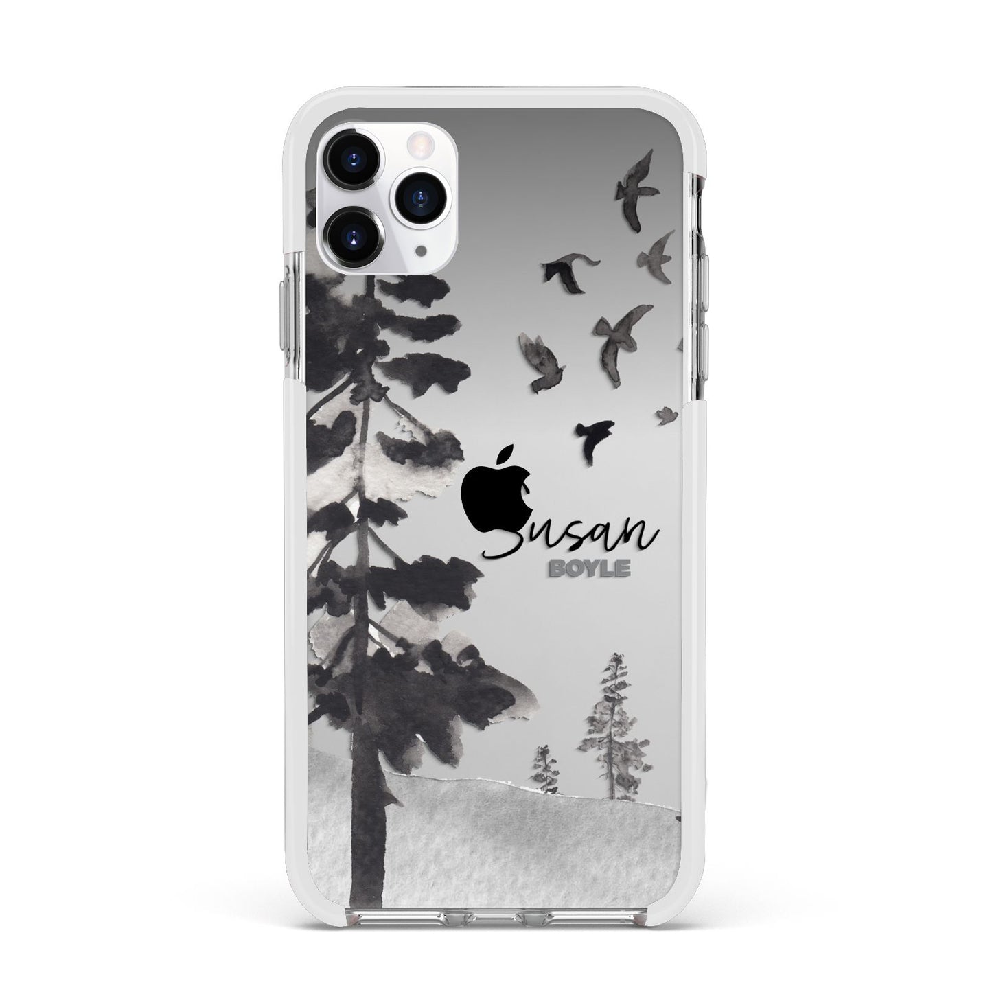 Personalised Monochrome Forest Apple iPhone 11 Pro Max in Silver with White Impact Case