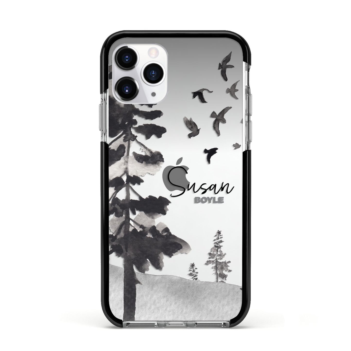 Personalised Monochrome Forest Apple iPhone 11 Pro in Silver with Black Impact Case