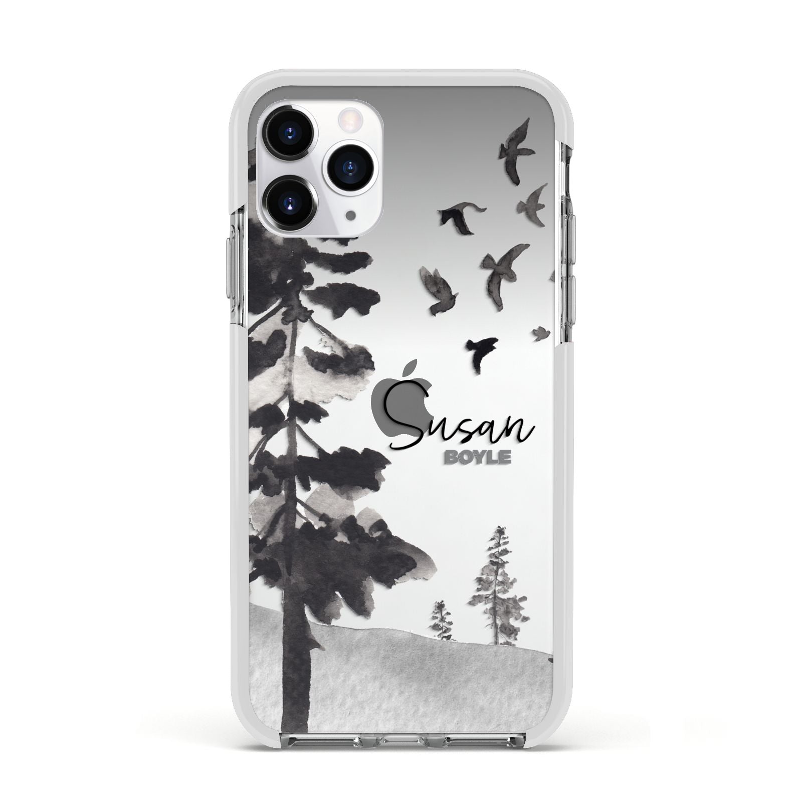 Personalised Monochrome Forest Apple iPhone 11 Pro in Silver with White Impact Case