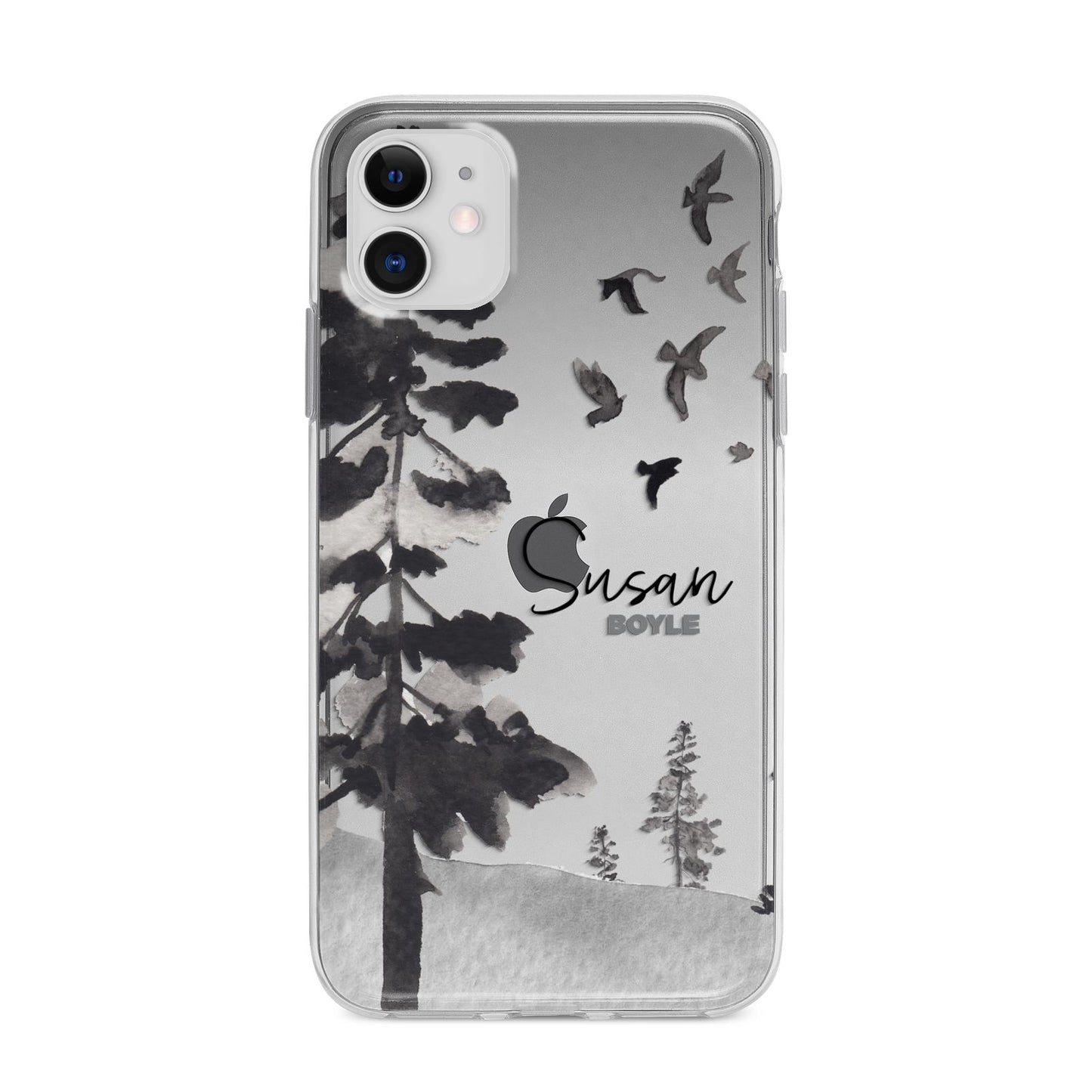 Personalised Monochrome Forest Apple iPhone 11 in White with Bumper Case