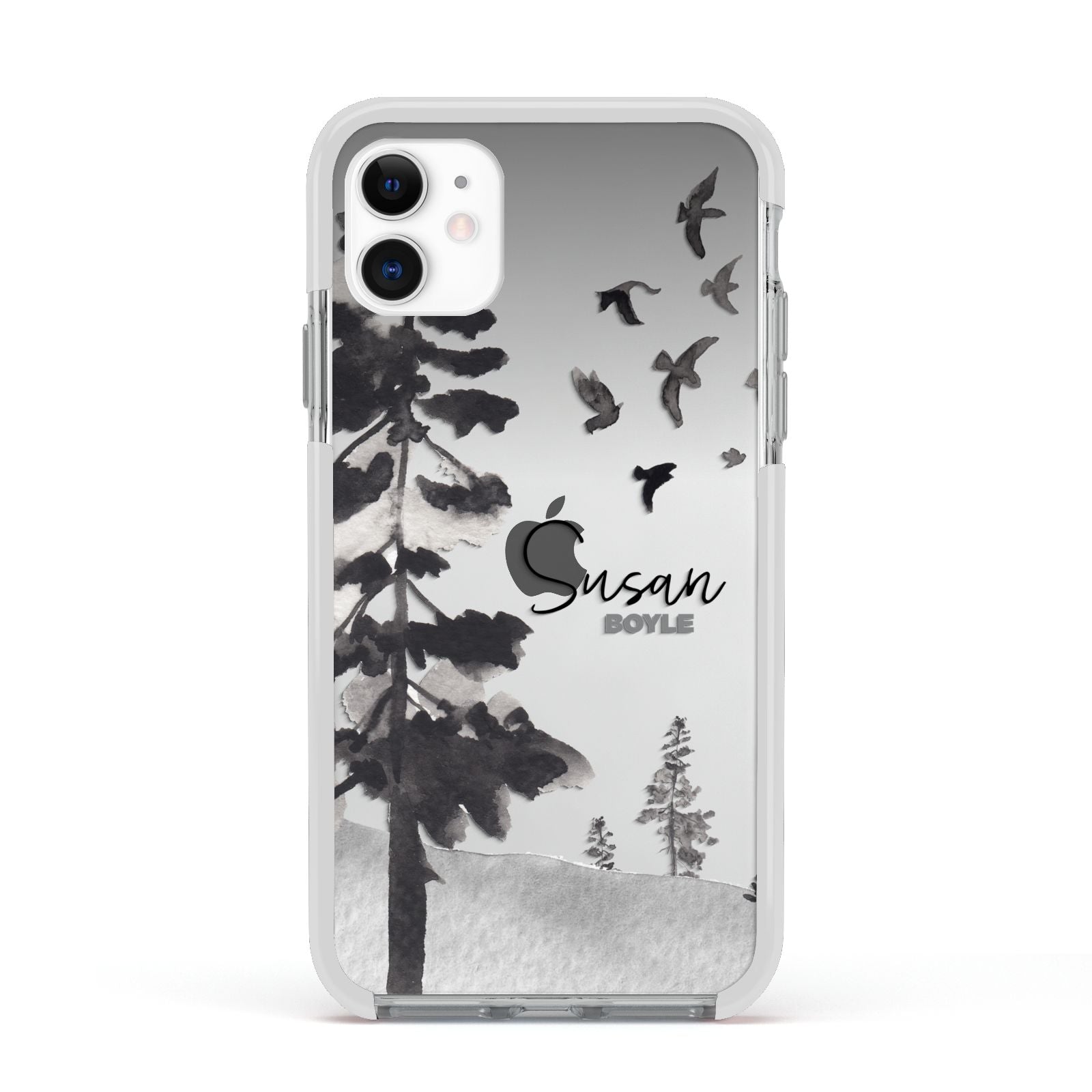 Personalised Monochrome Forest Apple iPhone 11 in White with White Impact Case