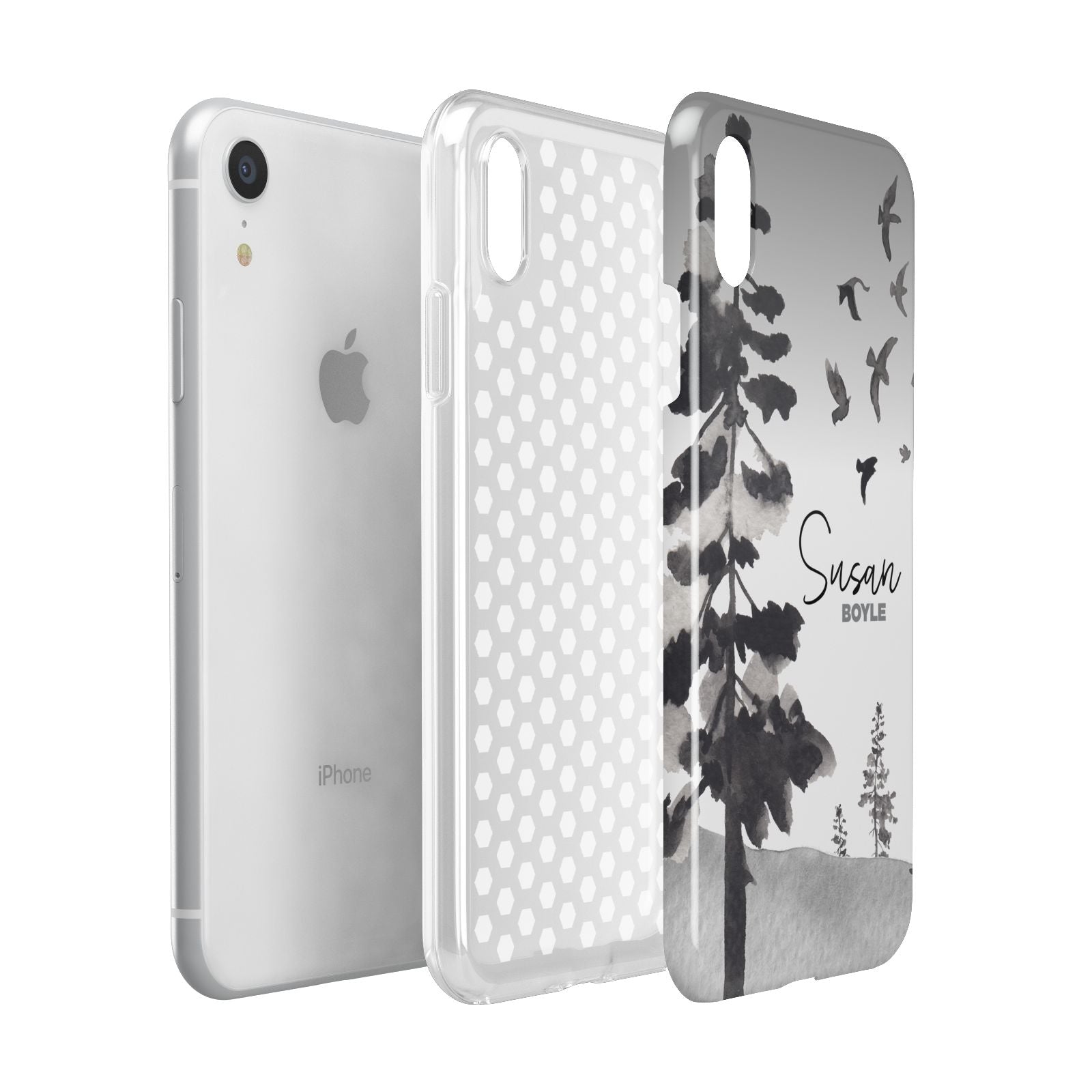 Personalised Monochrome Forest Apple iPhone XR White 3D Tough Case Expanded view